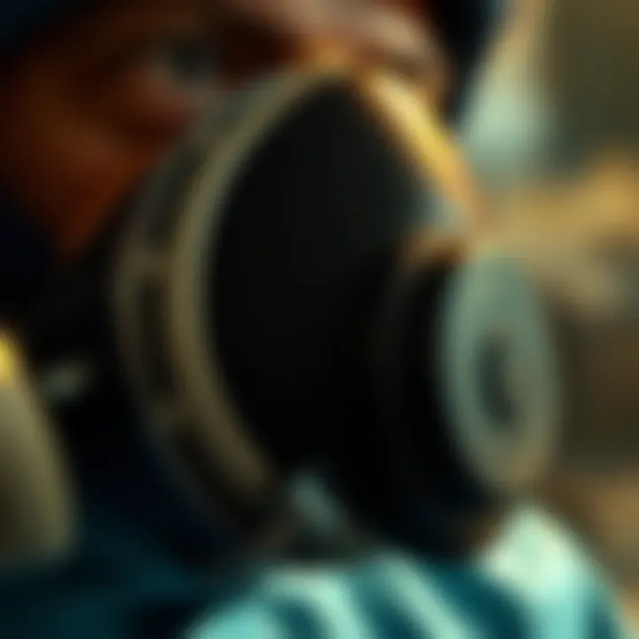 Close-up of filtering respirator with particulate filter