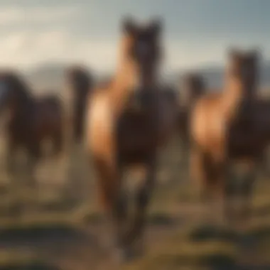 A diverse herd of wild horses in their natural habitat