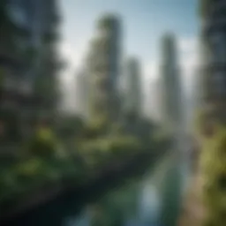 A vibrant green cityscape showcasing eco-friendly architecture